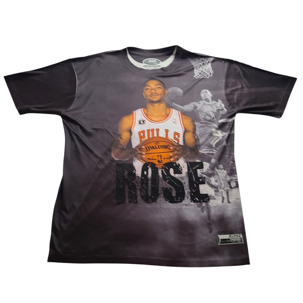 Three60 Gear Derrick Rose Chicago Bulls Graphic T-Shirt Mens Large Black Gray